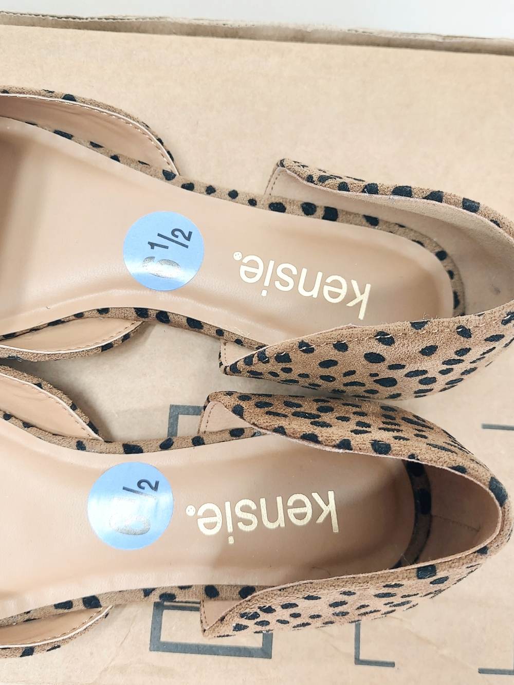 Kensie Neutral Tan/Black Leopard Print Cut Out Flat Loafers Women's Size 6.5 New - Picture 7 of 12